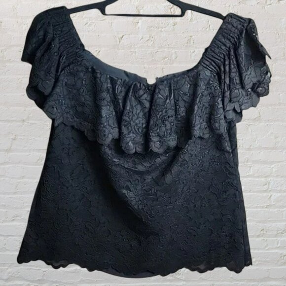Rebecca Taylor Off Shoulder Lace Black Top Size 8 NWOT - Picture 2 of 13
